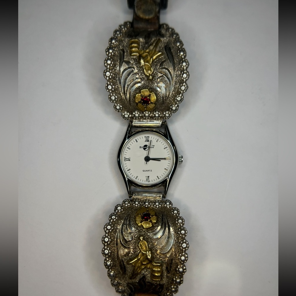 Robert Smart Vintage Sterling Flower Rubies Ladies Watch